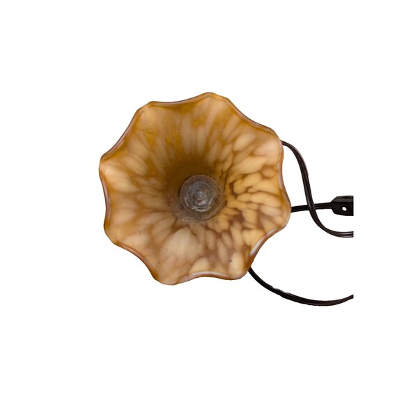 Lily Trumpet Flower Amber Shade Metal Base Vintage Table Lamp - Picture 3 of 4